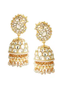 AURAA TRENDS White & 22KT Gold Plated Dome Shaped Jhumkas Earrings