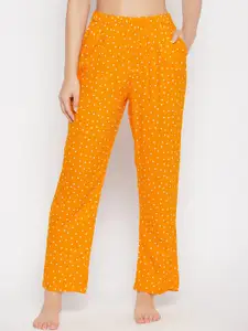 Clovia Women Orange & White Printed Cotton Lounge Pants