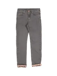 Lil Lollipop Girls Grey Regular Fit Medium Shade Cotton Jeans