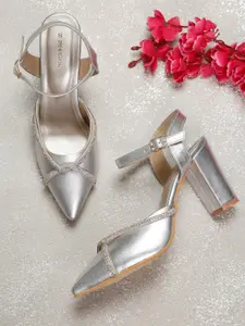 pelle albero Silver-Toned Embellished Party Block Pumps