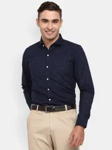 V-Mart Men Navy Blue Printed Cotton Formal Shirt
