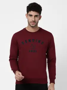AD By Arvind Men Maroon Embroidered Pure Cotton Sweatshirt