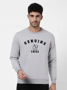 AD By Arvind Men Grey Embroidered Pure Cotton Sweatshirt