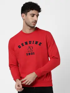 AD By Arvind Men Red Embroidered Pure Cotton Sweatshirt