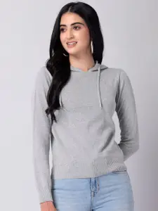 FabAlley Women Grey Hooded Sweatshirt