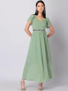 FabAlley Women Green V-Neck Maxi Dress