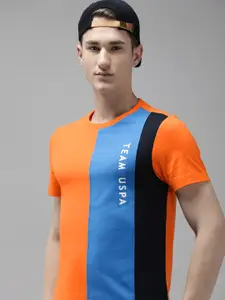 U.S. Polo Assn. U S Polo Assn Men Typography Colourblocked Slim Fit T-shirt