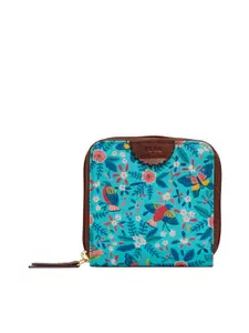 Chumbak Women Teal & Olive Green Floral Printed Canvas Two Fold Wallet