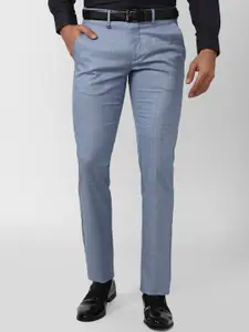 Van Heusen Men Blue Checked Slim Fit Trousers