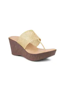 Inc 5 Gold-Toned Ethnic Wedge Heels