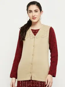 max Women Beige Cable Knit Pullover