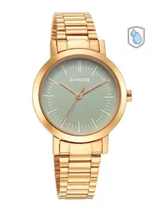 Sonata Women Green Brass Dial & Gold Toned Stainless Steel Straps Analogue Watch 8174WM04
