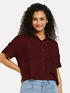 V-Mart Women Maroon Cotton Casual Shirt