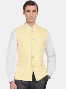 AD By Arvind Men Yellow Solid Woven Nehru Jacket
