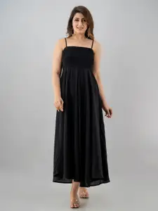 PURSHOTTAM WALA Women Black Smocked Maxi Dress