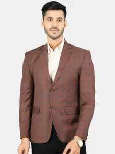 Wintage Men Brown & Blue Checked Single-Breasted Blazers