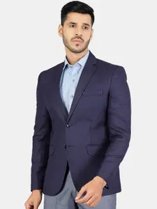 Wintage Men Blue Solid Single-Breasted Formal Blazer