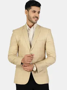 Wintage Men Beige & White Checked Single-Breasted Formal Blazers