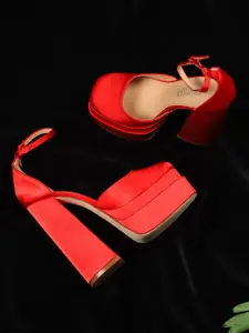 Truffle Collection Red Solid Block Heels