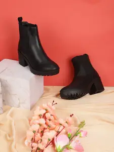 Truffle Collection Women Black Solid Block Heeled Ankle Boots