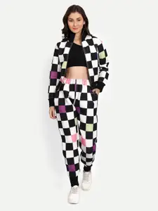 iki chic Women Checkerboard Jacket And Joggers Co-Ord Set