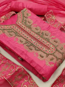 KALINI Pink & Gold-Toned Embroidered Unstitched Dress Material