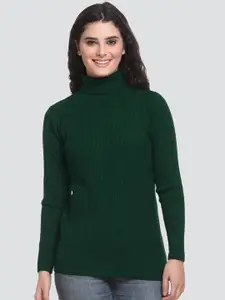 GODFREY Women Green Cable Knit Turtle Neck Long Sleeves Acrylic Pullover Sweater