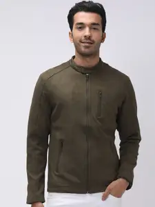 Mufti Men Olive Green Geometric Checked Outdoor Tailored Jacket