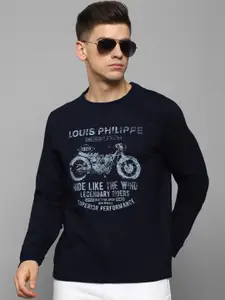 Louis Philippe Jeans Men Navy Blue Printed Cotton Sweatshirt