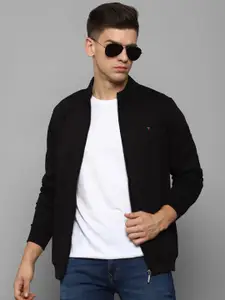 Louis Philippe Jeans Men Black Solid Cotton Front-Open Sweatshirt