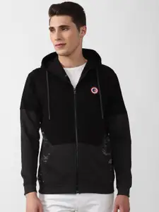 Peter England Casuals Men Black Colourblocked Hooded Sweatshirt