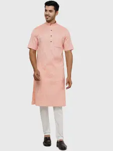 Modi Kurta Men Orange Cotton Striped Kurtas