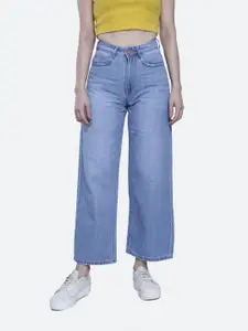 FCK-3 Women Blue Chelsea Wide Leg High-Rise Light Fade Stretchable Cotton Jeans