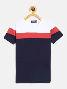 Rodzen Boys Navy Blue & Red Colourblocked Pure Cotton T-shirt