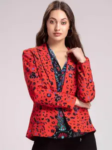 SHAYE Women Red Printed Tailored-Fit Single-Breasted Casual Blazer