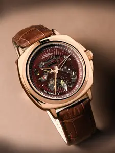 French Connection Men Brown Dial & Leather Straps Analogue Automatic Motion Powered Watch