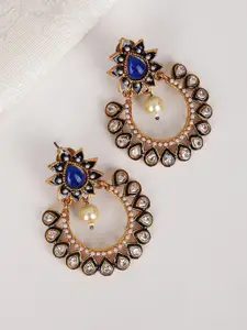 ANIKAS CREATION Gold-Plated & Blue Contemporary Chandbalis Earrings