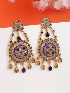 ANIKAS CREATION Blue & Gold-Plated Contemporary Drop Earrings
