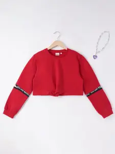 edheads Girls Red Solid Long Sleeves Cotton Sweatshirt