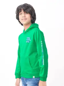 edheads Boys Green Solid Printed Hooded Cotton Long Sleeves Sweatshirt