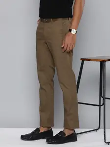Indian Terrain Men Textured Self Design Brooklyn Slim Fit Plain Woven Flat-Front Trousers