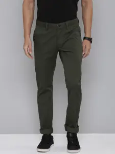 Indian Terrain Men Pure Cotton Textured Brooklyn Slim Fit Casual Trousers