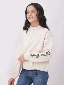 edheads Girls Beige Solid Cotton Cropped Sweatshirt