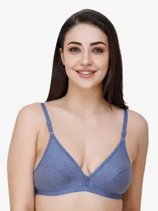 Docare Women Blue Solid Cotton Non Padded Seamed Everyday Bra