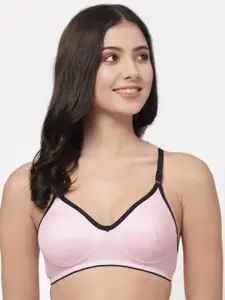Docare Women Pink & Black Solid Cotton Non Padded Seamed T-shirt Bra