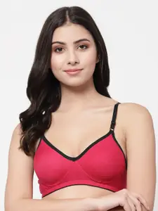 Docare Women Pink & Black Solid Cotton Non Padded Seamless T-shirt  Bra