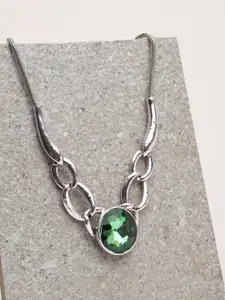 SOHI Silver-Toned & Green Silver-Plated Necklace