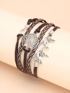 SOHI Women Silver-Toned & Brown Leather Wraparound Bracelet