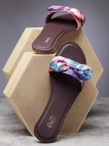 PANAHI Women Blue Printed Open Toe Flats with Bows