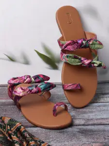 PANAHI Women Pink Printed One Toe Flats with Bows